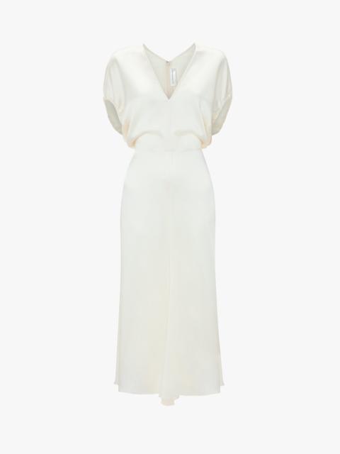Victoria Beckham Blouson Detail Midi Dress In Ivory