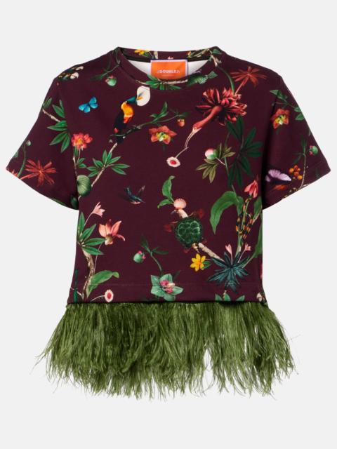 La DoubleJ La Scala feather-trimmed printed cotton T-shirt