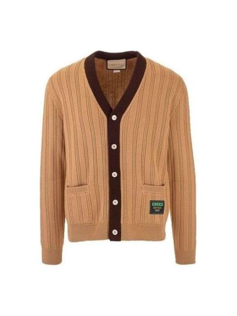 GUCCI Gucci Rib Knit Wool Cardigan With Gucci Label 'Camel' 646809-XKBQT-2668