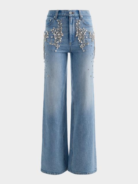 Alice + Olivia Chic Embellished Wide-Leg Jeans