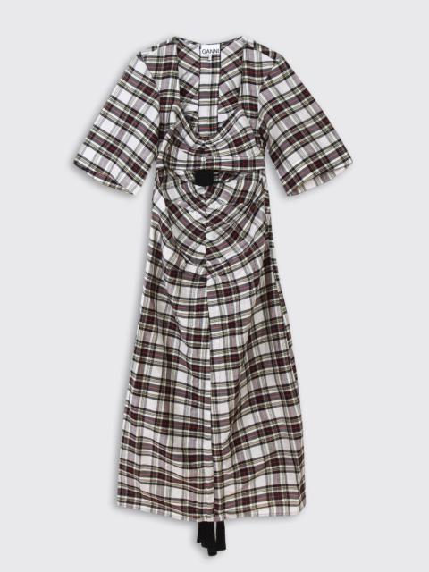 GANNI Silk Check Cut Out Dress