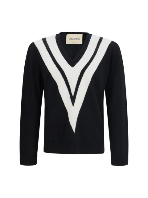 Valentino Valentino Sweater In Virgin Wool With Intarsia V Detail