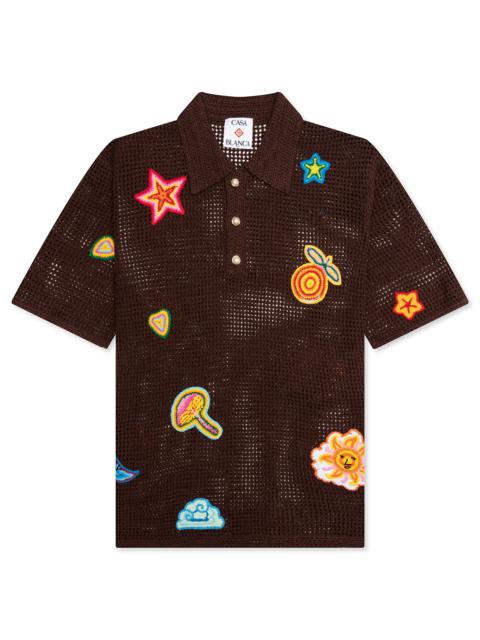 CASABLANCA CROCHET POLO WITH PATCHES - BROWN
