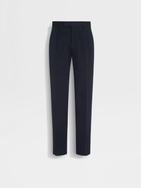 ZEGNA NAVY BLUE COTTON AND WOOL PANTS
