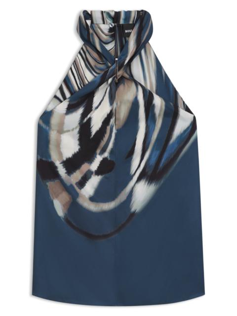 BOSS PRINTED-TWILL TOP WITH TIE NECKLINE