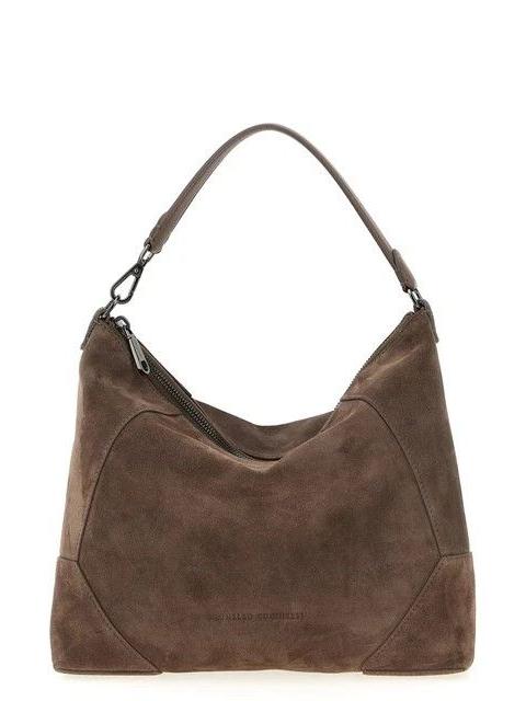 Brunello Cucinelli BRUNELLO CUCINELLI Gray Suede Duo Hobo Bag New & Authentic