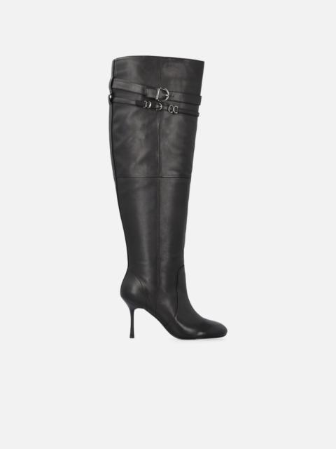 PINKO KNEE-HIGH NAPPA LEATHER BOOTS WITH HEEL AND STRAP