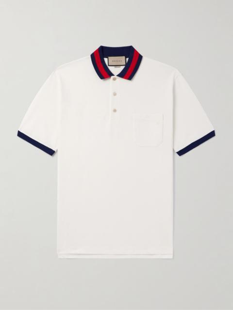 GUCCI Logo-Embroidered Cotton-Blend Piqué Polo Shirt White