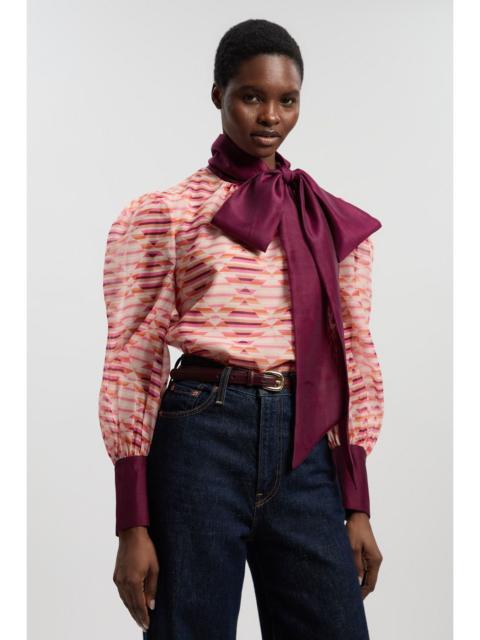 KAREN MILLEN Geo Printed Organdie Pussybow Woven Blouse