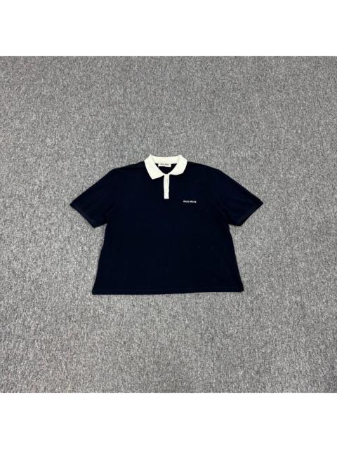 Miu Miu Miu Miu SS25 Short Sleeve Top Navy Embroidered Logo Polo Shirt