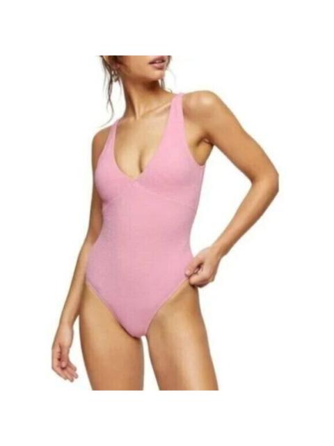 Other Designers Topshop Pink One Piece Swimsuit Bubble Gum Pink V Neck Plunging SZ 8 NWT