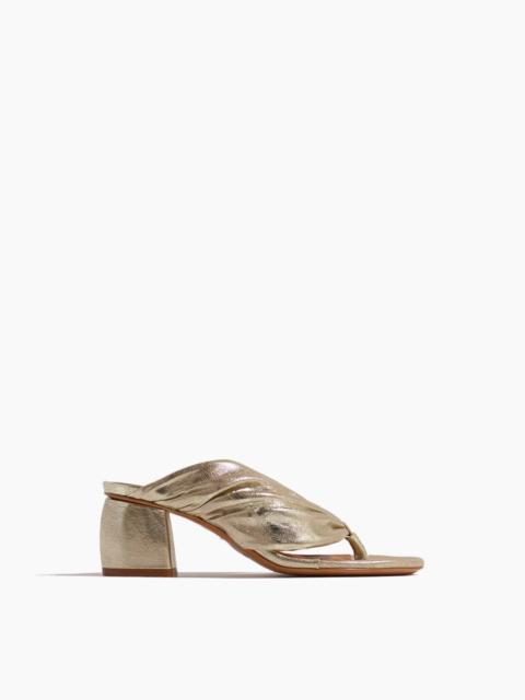 forte_forte Heeled Laminated Leather Thong Sandals in Silver