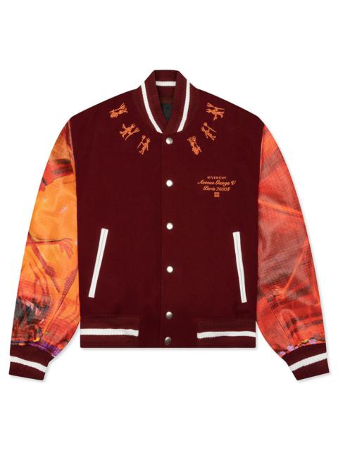 Givenchy GIVENCHY MIX MATERIAL LEATHER BOMBER W/ EMBROIDERY - RED/BURGUNDY