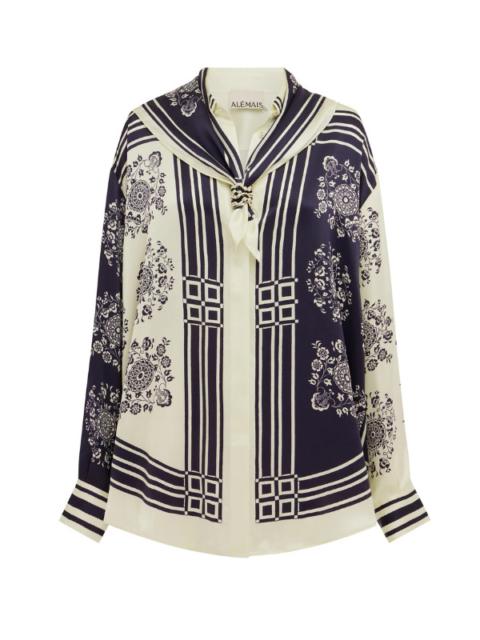 ALÉMAIS Banderra Scarf Silk Shirt in Ink