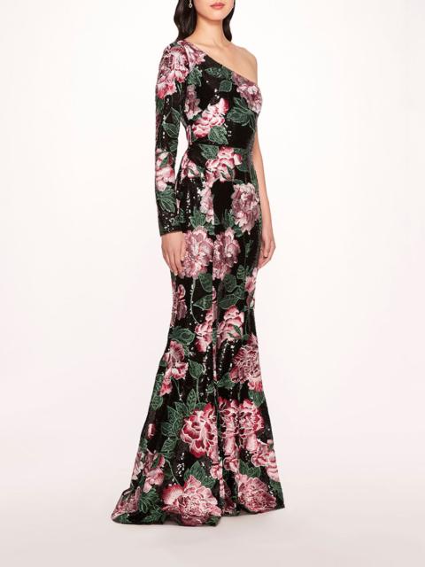 Marchesa ONE SHOULDER SEQUIN GOWN