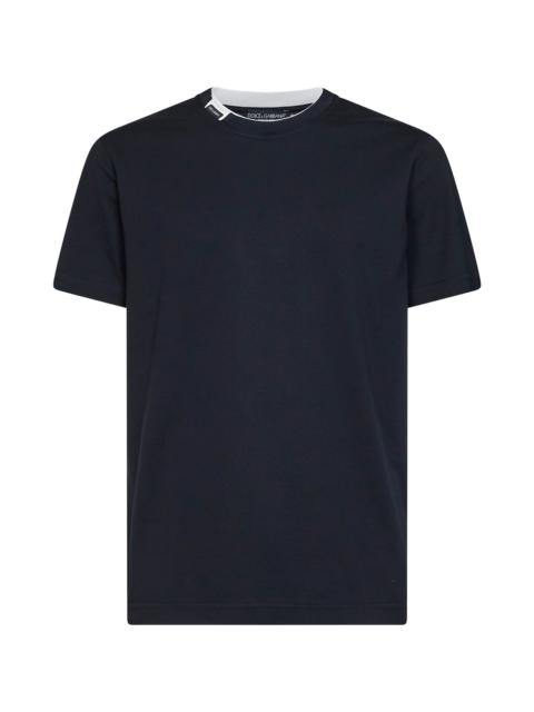 Dolce & Gabbana Dolce & Gabbana Men Dark Blue Cotton Jersey T-Shirt With Logo Label