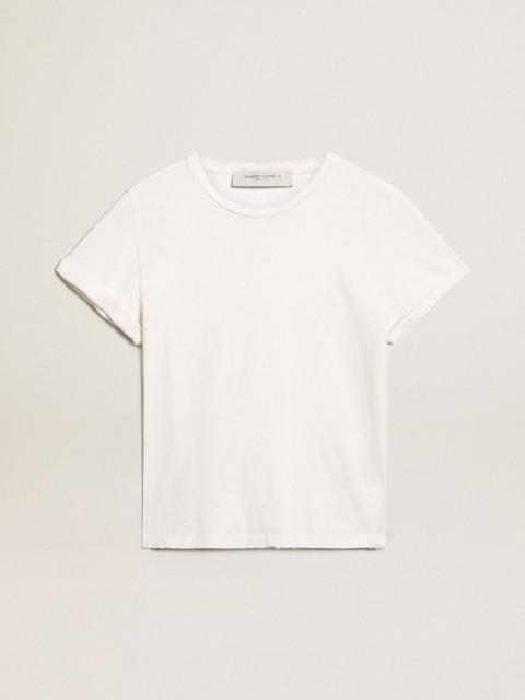 Golden Goose Women's white T-shirt with distressed treatment