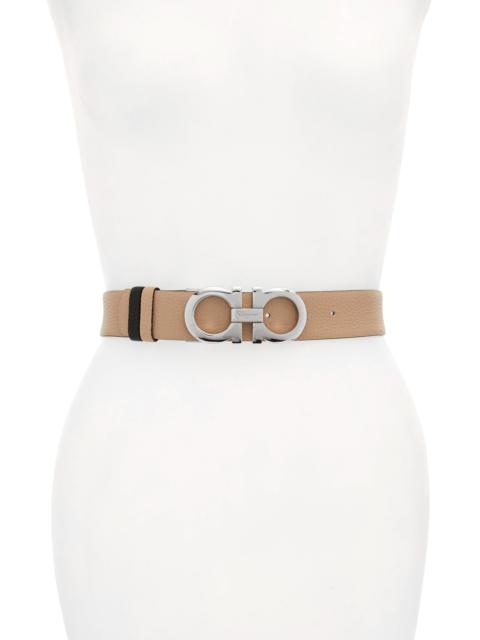 FERRAGAMO Reversible Gancini Calfskin Leather Belt