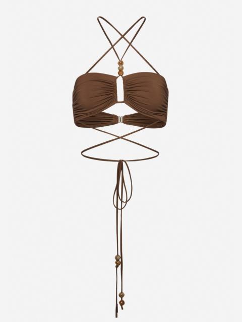 MAGDA BUTRYM Criss-cross bandeau top in brown with beads