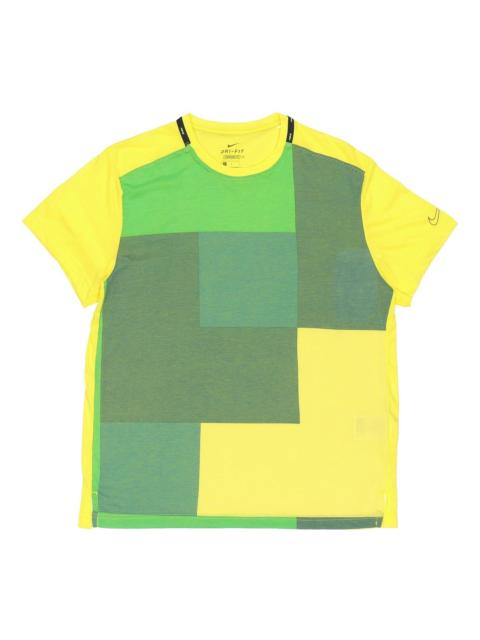 Nike Nike Training Top Multicolor Splicing Breathable Sports Short Sleeve Yellow Green Yellowgreen CJ4743