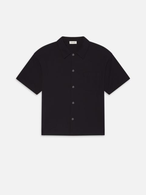 FRAME Light Pique Button Down Polo in Dark Navy