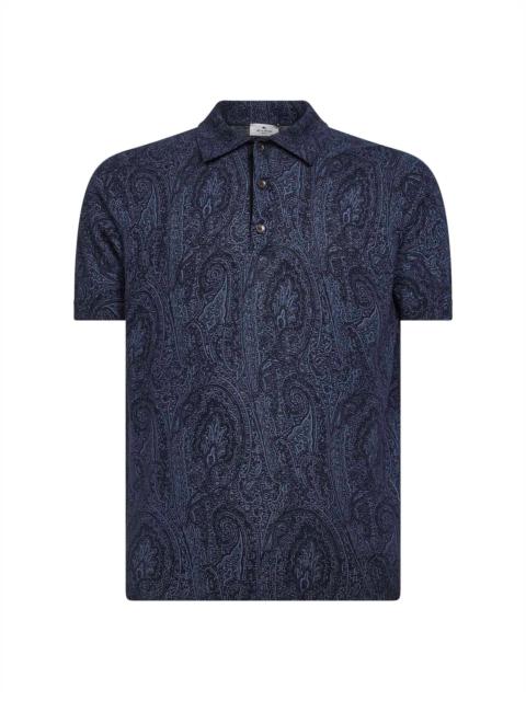 Etro Etro Men Blue Paisley-Pattern Cotton-Silk Blend Knit Polo Shirt