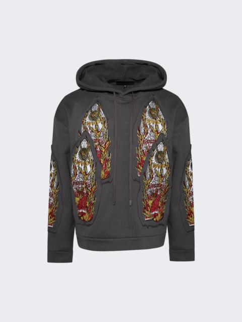 Flame Glass Embroidered Hoodie Vintage Grey