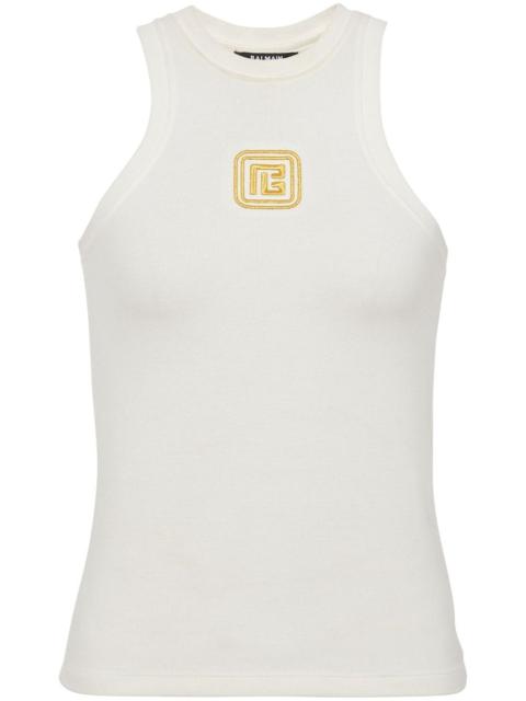 Balmain Women Embroidered Logo Cotton Blend Top