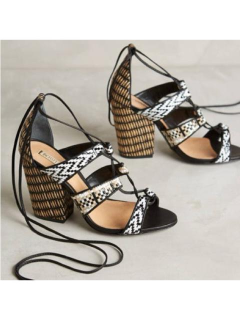 Other Designers SCHUTZ Evanuza Heels Lace Up Raffia Tribal Block Heel Sandals