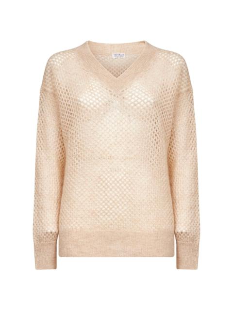 Brunello Cucinelli Brunello Cucinelli Women Beige Mohair Blend Dazzling Mesh Sweater