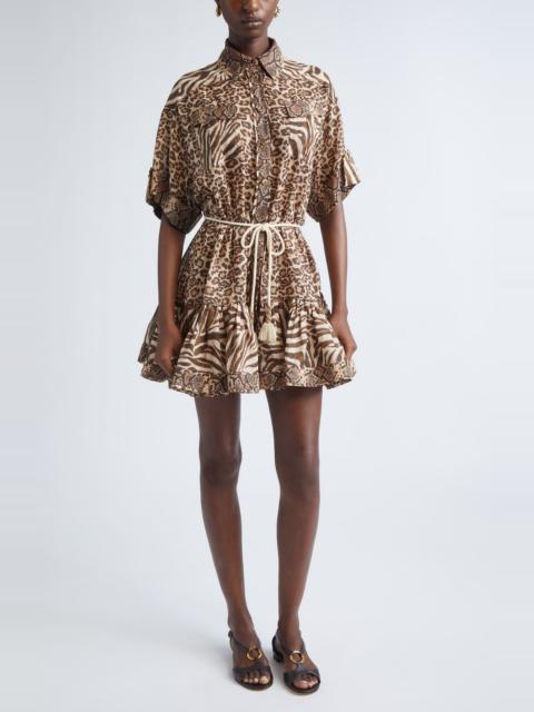 Zimmermann Zimmermann Wanderlust Animal Print Belted Cotton Shirtdress in Spliced Print at Nordstrom