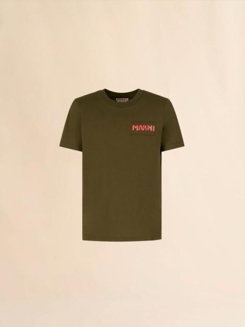Marni DEEP GREEN COTTON CREW NECK T-SHIRT WITH MARNI LABEL