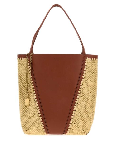 Chloé Chloe Women Two-Tone Raffia And Leather Chloe Spin Shopping Bag