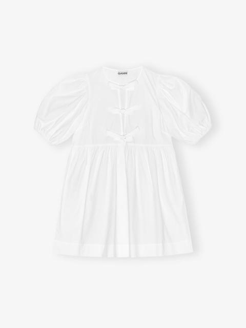 GANNI WHITE COTTON POPLIN TIE STRING MINI DRESS