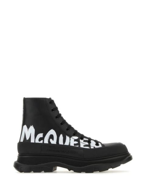 ALEXANDER MCQUEEN Black Leather Tread Slick Sneakers