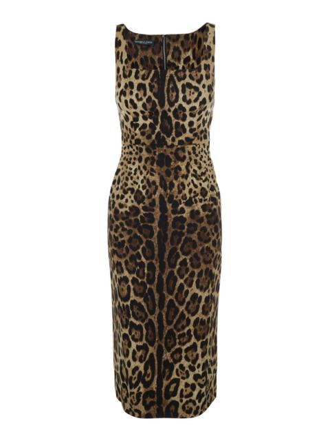 Dolce & Gabbana Dolce & Gabbana Women Brown Sleeveless Midi Dress With All-Over Leopard Print In Silk Stretch For Wo