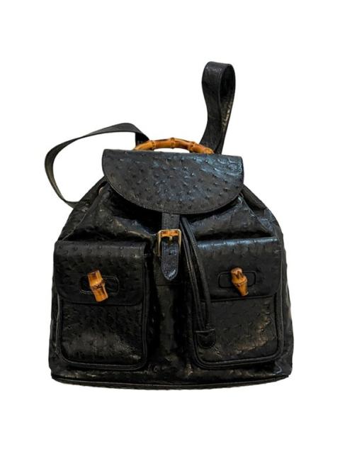 GUCCI Vintage GUCCI Ostrich Skin Backpack Handbag with Bamboo Accents