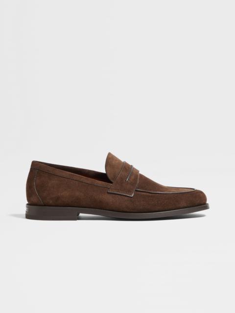 ZEGNA DARK BROWN SUEDE MOCASSIN CORSO LOAFERS