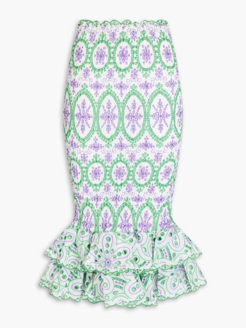 Charo Ruiz Liliana ruffled broderie anglaise cotton-blend midi skirt