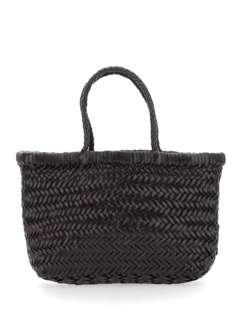 DRAGON DIFFUSION Dragon Diffusion Women 'Flat Gora' Black Mini Handbag With Two Top Handles And Interwoven Design In 