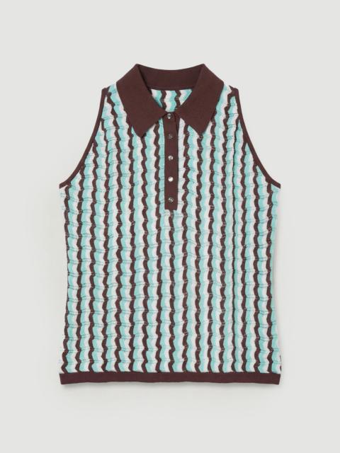 KAREN MILLEN Plus Size Knit Contrast Collar Pointelle Sleeveless Midi Top