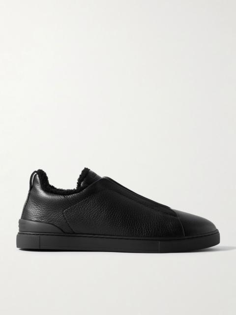 ZEGNA Triple Stitch™ Shearling-Lined Full-Grain Leather Slip-On Sneakers Black