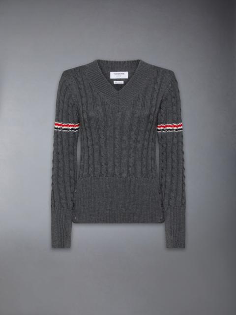 Thom Browne Classic Wool V Neck Cable Pullover