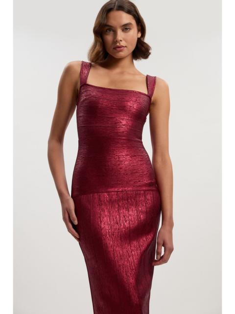 KAREN MILLEN Foil Metallic Figure Form Bandage Strappy Knit Maxi Dress