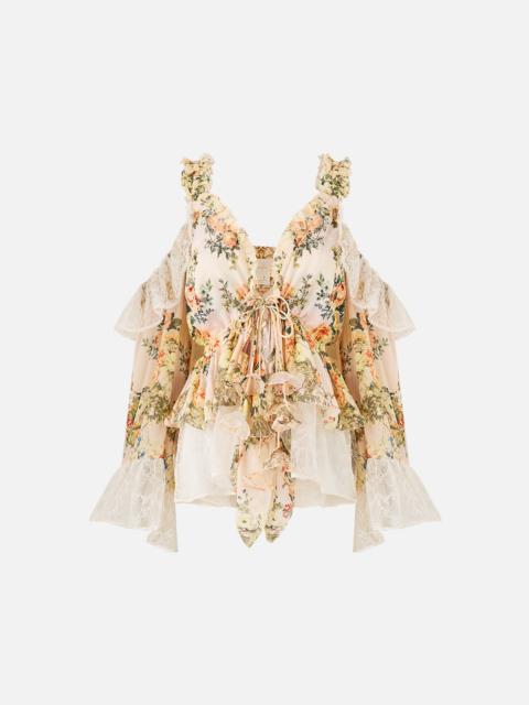 CAMILLA COLD SHOULDER RUFFLE TOP