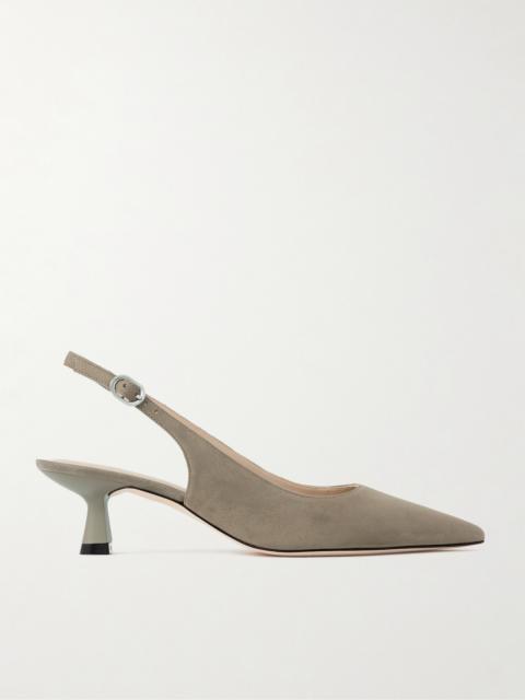 Stuart Weitzman Stuart Sculpt Leather-trimmed Suede Slingback Pumps