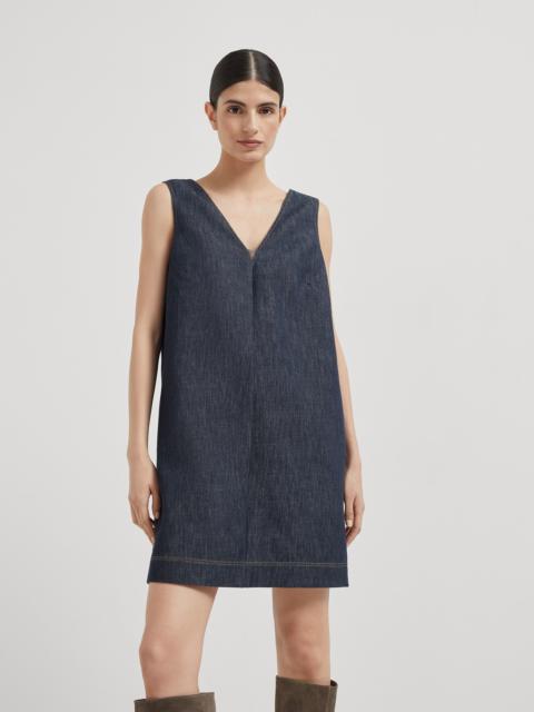Brunello Cucinelli Cotton denim-effect twill mini dress with monili