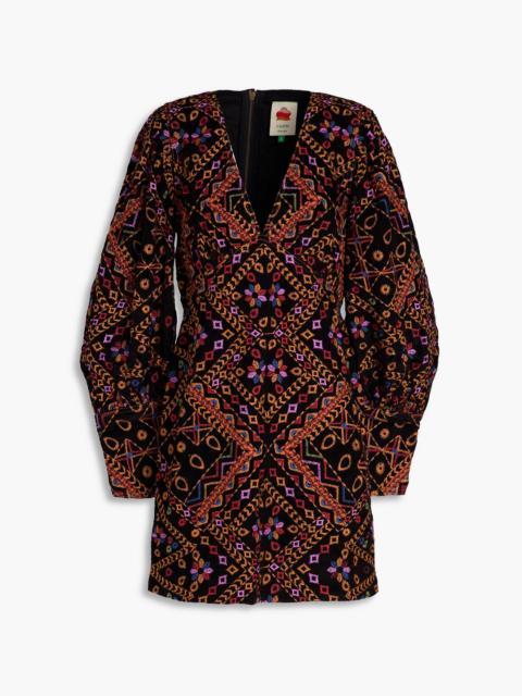FARM RIO Embroidered cotton-corduroy mini dress