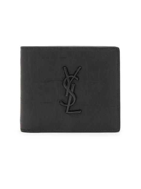 SAINT LAURENT Croc Embossed Billfold Wallet