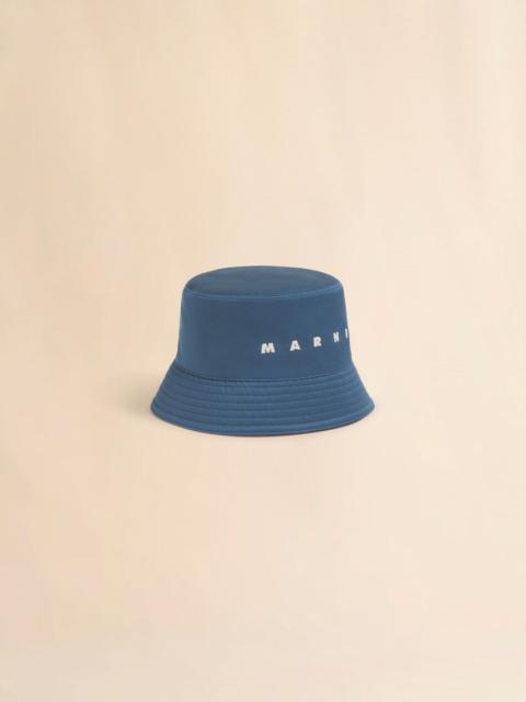 Marni TURQUOISE WATER-REPELLENT GABARDINE BUCKET HAT WITH EMBROIDERED LOGO
